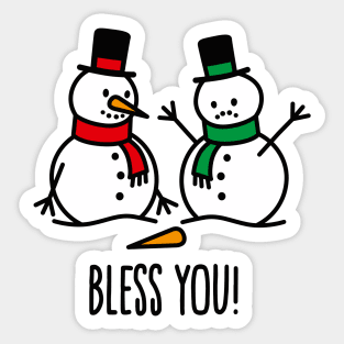 Bless you! sneezing snowman with flu funny ugly Christmas Sticker